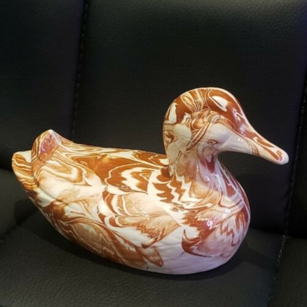 Originals By‎ G. Green Duck Figurine Kansas Clay Brown White Swirled 6"x3…